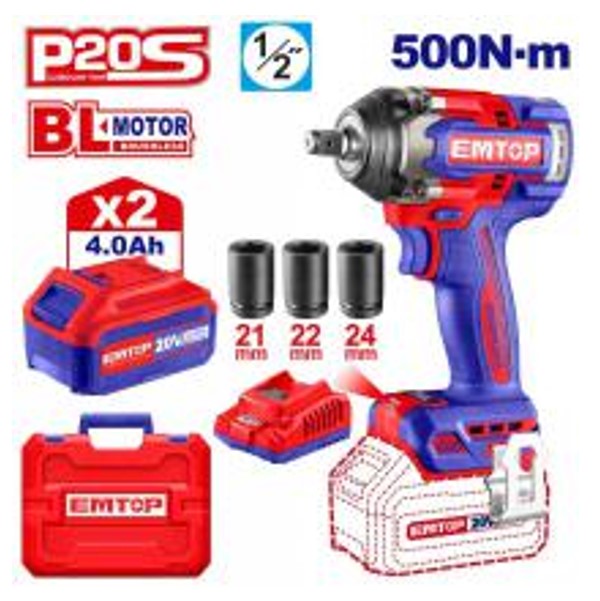 ECIWL2050, Cordless impact wrench - 20V, Brushless Professional Cordless Power Tool with Battery Charger Kit